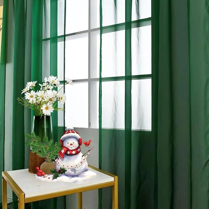 SpaceDresser Foliage Green Sheer Curtains 4 Panels Rod Pocket Semi-Sheer Curtain 45 Inches Long Light Filtering Voile Window Drapes for Bedroom Living Room Kitchen, Each 52W x 45L