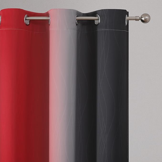 Estelar Textiler Black and Red Blackout Curtains, 100% Ombre Blackout Curtains for Bedroom, Full Light Blocking Thermal Insulated Gradient Grommet Drapes for Living Room, 42x84 Inch, 2 Panels