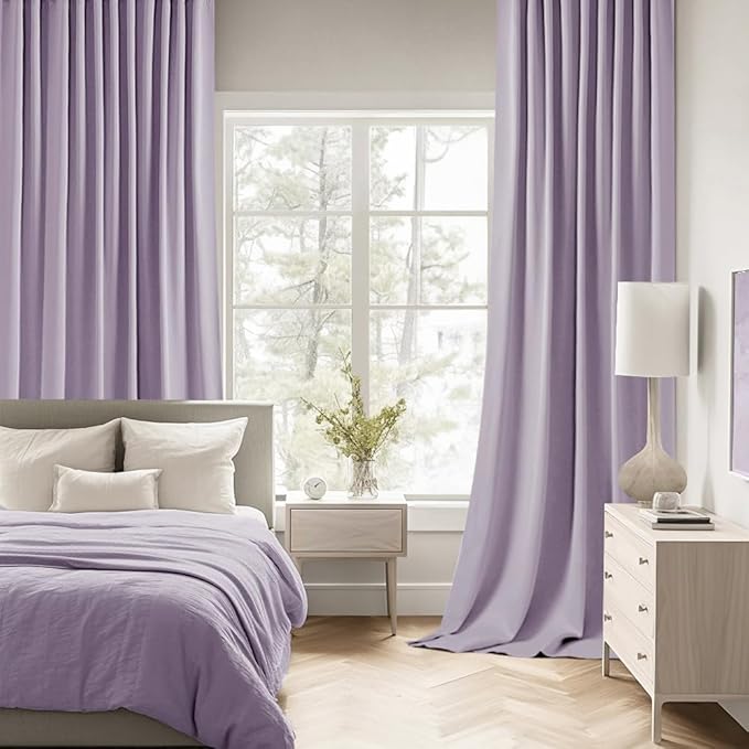 MIULEE Lilac Back Tab Blackout Curtain 96 Inch Long 2 Panels Set for Bedroom, Rod Pocket/Pinch Pleat Thermal Insulated Living Room Darkening Pleated Light Blocking Floor to Ceiling Drape