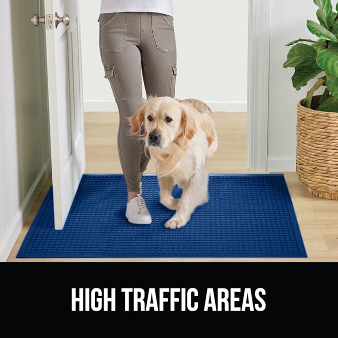 GORILLA GRIP® Ultra Absorbent Front Door Mat Outside Entrance, Traps Dirt and Moisture, HydroABSORB Indoor Outdoor Doormat Holds Up to 1.7 Cups Water, Stain and Fade Resistant Welcome Mat, 29x17, Blue