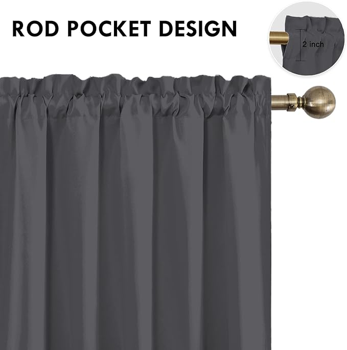 DWCN Dark Grey Blackout Curtains for Bedroom, Thermal Insulated Energy Saving Room Darkening Curtains for Living Room (W60 x L84 inch, Set of 2 Panels, Top of Rod Pocket)