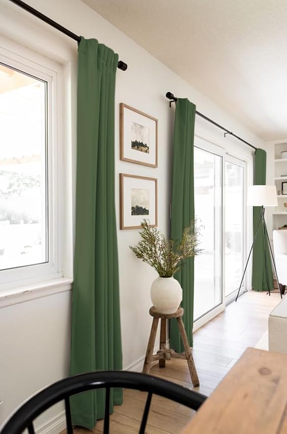 100% Blackout Shield Linen Blackout Curtains for Bedroom 102 Inches Long, Back Tab/Rod Pocket Living Room Drapes, Thermal Insulated Blackout Curtains 2 Panels Set, 50" W x 102" L, Moss Green