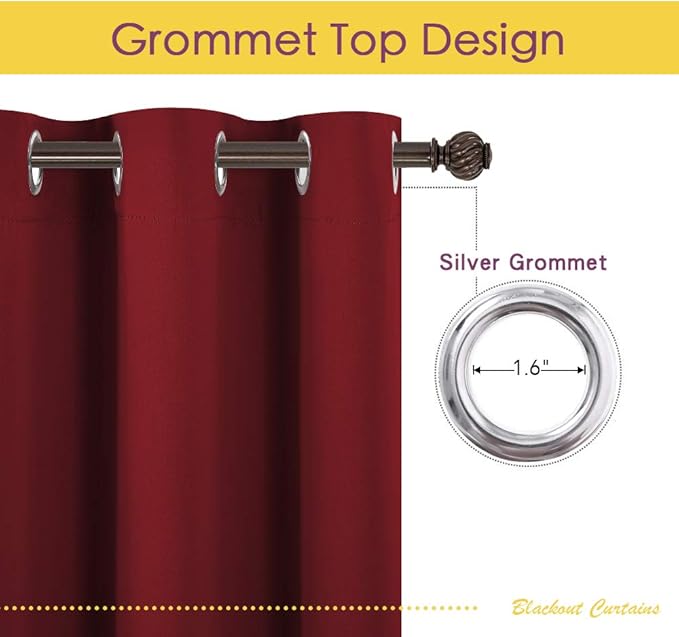 NICETOWN Christmas Bedroom Curtains Blackout Draperies, Home Decorations Thermal Insulated Solid Grommet Top Blackout Drapes for Living Room (1 Pair, 42 x 54-Inch, Red)