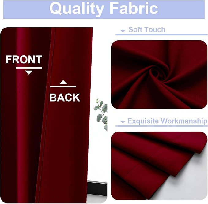 Simplebrand Ava Red Blackout Curtains for Bedroom 72 Inch Length 2 Panels Set, Privacy Thermal Insulated Rod Pocket Door Window Curtains for Patio French Front Door, W40 x L72 Inch, Red