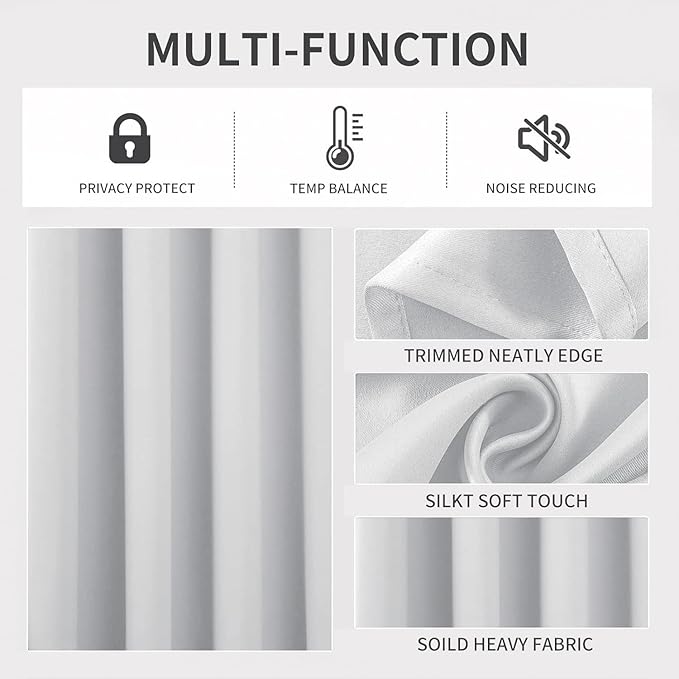 Joydeco White Curtains 72 Inches Long 2 Panels Set, Thermal Insulated Long Drapes 2 Burg, Room Darkening Grommet Curtains for Living Room Bedroom Window (W42 x L72 Inch, Greyish White)