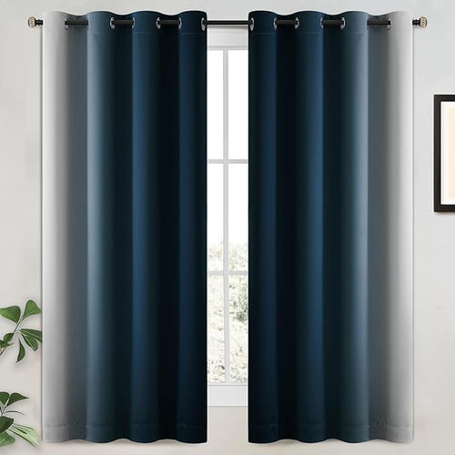 100% Blackout Curtains 63 Inch Length 2 Layers – Navy Blue, 63inLength