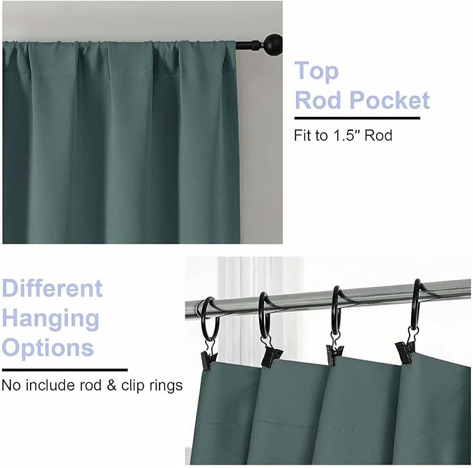 Simplebrand Ava Dark Green Blackout Curtains for Bedroom 84 Inch Length 2 Panels Set, Solid Thermal Insulated Privacy Living Room Window Treatment Curtains Blackout Drapes, W50 x L84 Inch, Dark Green