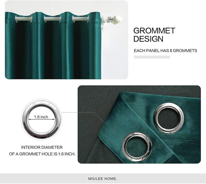 MIULEE Christmas Dark Green Velvet Curtains Room Darkening Blackout Solid Soft Grommet Emerald Curtain Black Out Thermal Soundproof Drapes/Panels for Living Room Bedroom 96 Inch Length 2 Panels