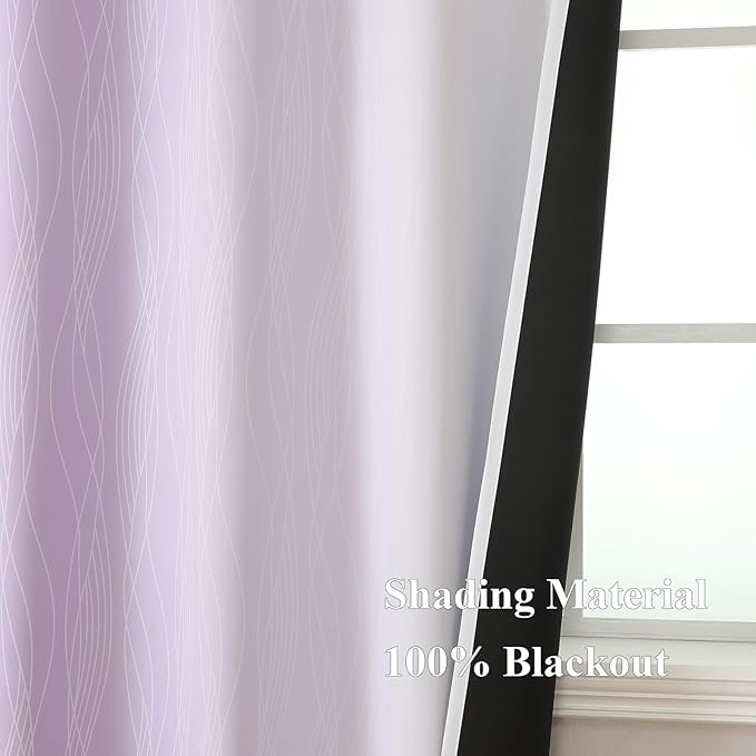 Estelar Textiler Lilac and Greyish White Ombre Blackout Curtains 72 Inches Length for Bedroom, Thermal Insulated Light Blocking Grommet Gradient Blackout Drapes for Living Room, 42Wx72L, 2 Panels