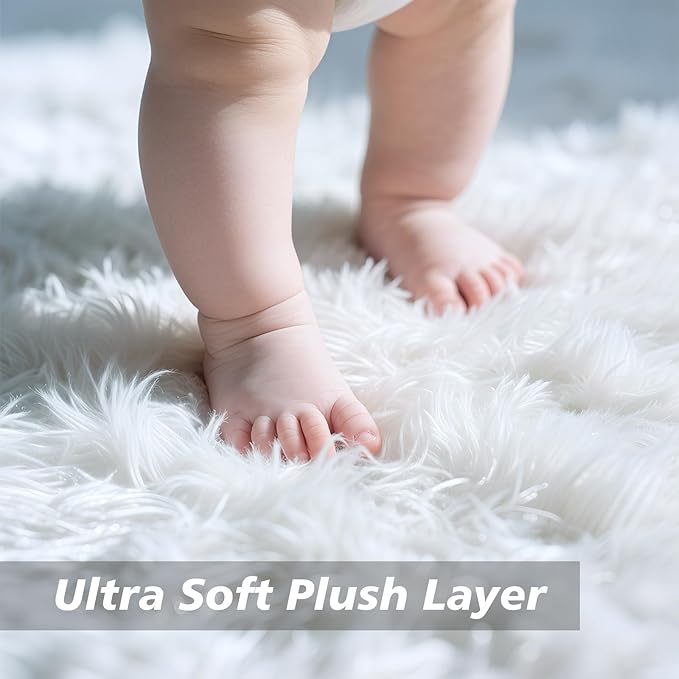 Shag Area Rug for Bedroom 5x8,White Fluffy Area Rugs for Living Room,Soft Fuzzy Rug Non-Shedding Indoor Plush Carpet for Kids Bedroom Nursery Dorm Home Decor