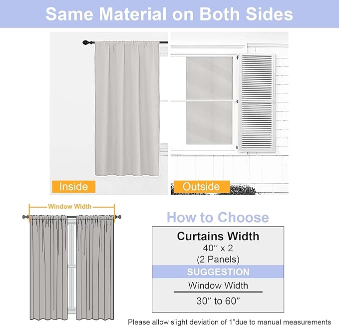 Simplebrand Ava Natural Short Blackout Curtains for Bedroom 45 Inches Long 2 Panels Set, Solid Thermal Insulated, Energy Saving Window Treatment Curtains Blackout Drapes, W40 x L45 Inch, Natural