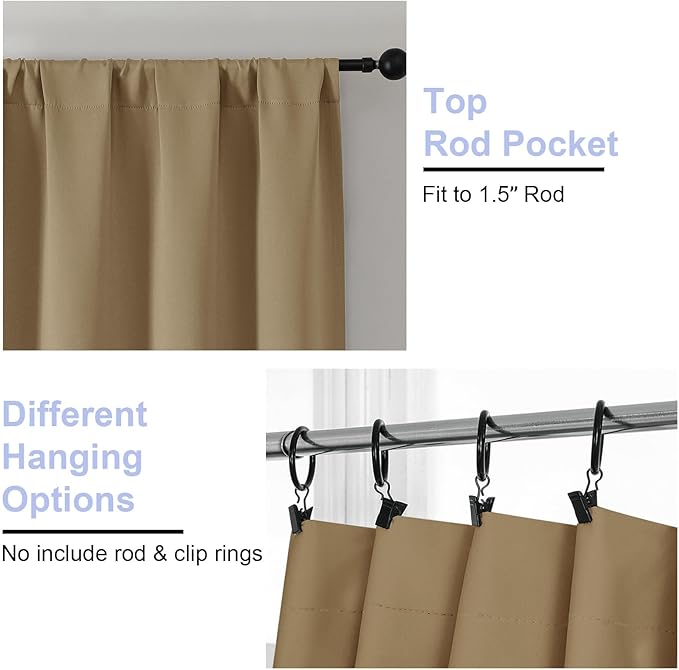 Simplebrand Ava Taupe Short 36 Inches Blackout Curtain 2 Panels Set, Half Window Rod Pocket Privacy Curtain Tiers for Kitchen, Curtains Blackout for Bathroom Shades, W40 x L36 Inch, Taupe