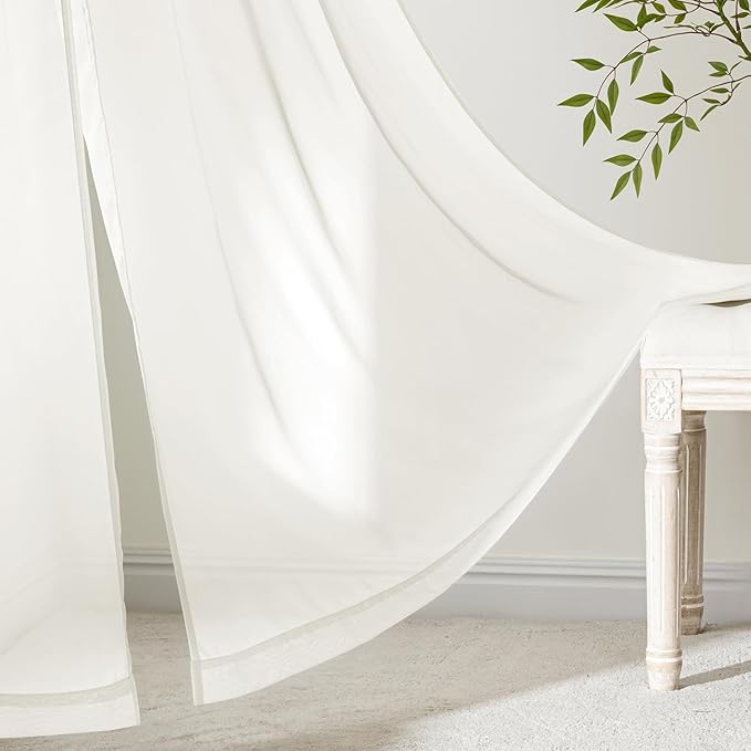 MIULEE Ivory Sheer Curtains 63 Inches Long, 4 Panels Set, Light Filtering Rod Pocket Voile Drapes for Living Room and Bedroom, Airy Soft Fabric Window Treatments, 42 x 63 Inches