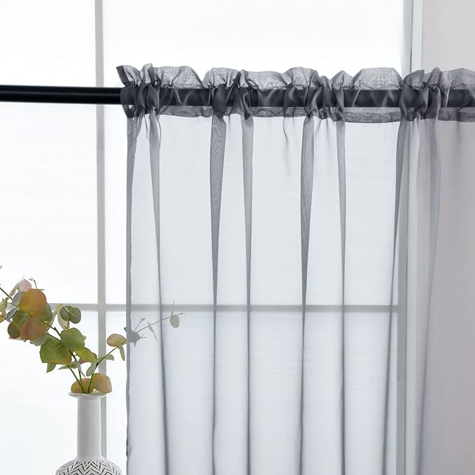 SpaceDresser Basic Rod Pocket Sheer Voile Window Curtain Panels White 1 Pair 2 Panels 38 Width 63 Inch Long for Kitchen Bedroom Children Living Room Yard(Grey,38 W x 63 L)