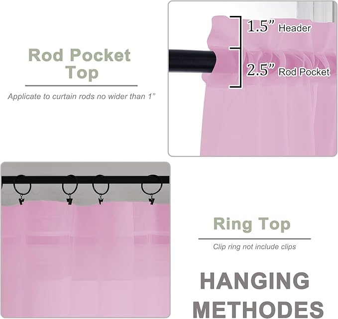 OWENIE Sheer Pink Curtains 108 Inches Long for Living Room Bedroom 2 Panels Set, Lightweight Airy Pink Sheer Curtain, Filmy Voile Rod Pocket, 2 PCS, Each 59" W x 108" L