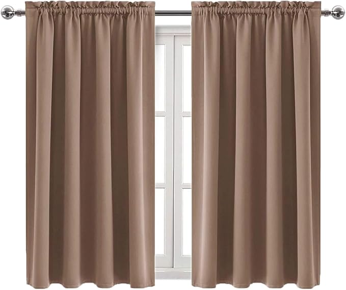 DWCN Blackout Curtains Room Darkening Thermal Insulated Bedroom Curtains Window Curtain Panels, 38 x 54 inches Long, Set of 2 Khaki Rod Pocket Drapes