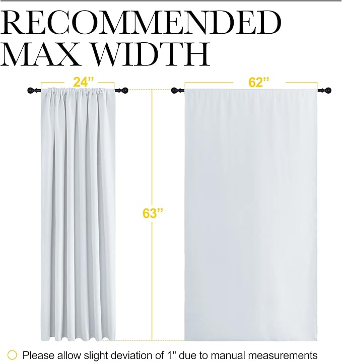 NICETOWN Bedroom Window Curtain Panels - Window Treatment Thermal Insulated Rod Pocket Room Darkening Curtains/Drapes for Patio Door (Greyish White, 2 Panels, 62 in x 63 in (W x L))
