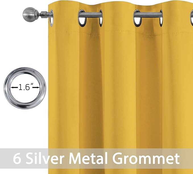 Yakamok Solid Blackout Curtains with Grommet top, Thermal Insulated Room Darkening Drapes for Bedroom(Mustard Yellow, 38Wx72L, One Pair)