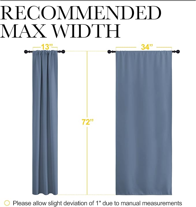 NICETOWN Blackout Curtains for Living Curtains, Home Decoration Solid Thermal Insulated Draperies & Drapes, Blackout Window Curtains for Kitchen (Stone Blue, 2 Panels, 34 in x 72 in (W x L))