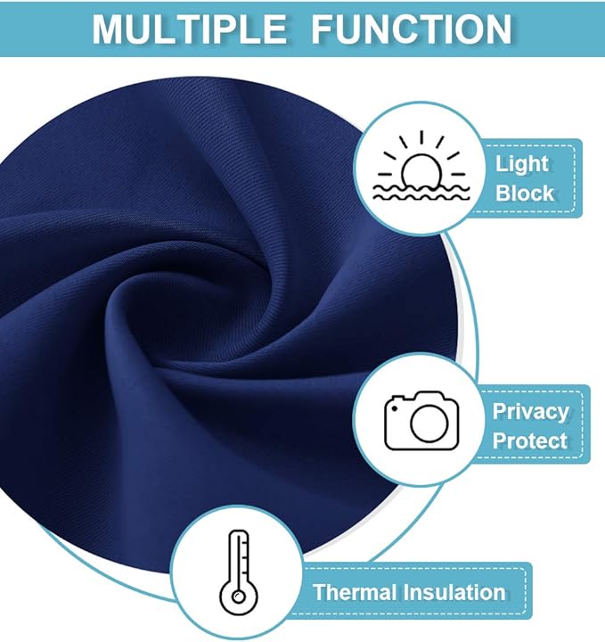 RYB HOME Short Blackout Curtains for Small Window, Sunmmer Heat Light Blocking Privacy Protection Curtains for Sunroom Laundry Room Stair Window, Width 52 by Length 36, Marine Blue, Set of 2