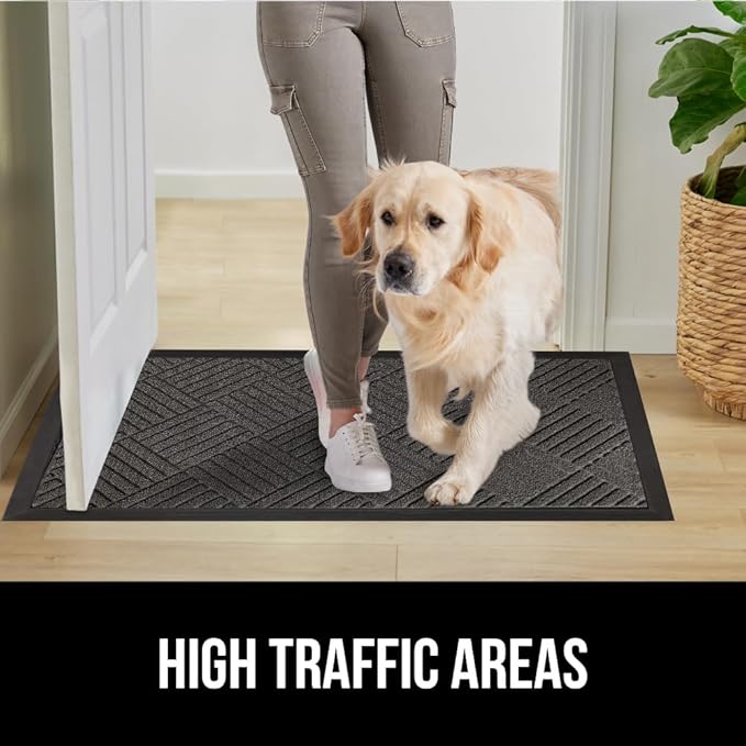GORILLA GRIP 100% Waterproof All-Season WeatherMAX Doormat US Designed Natural Rubber, Stain Fade Resistant, Low Profile Indoor Outdoor Door Mats, Easy Clean, 29x17 Gray Diamond