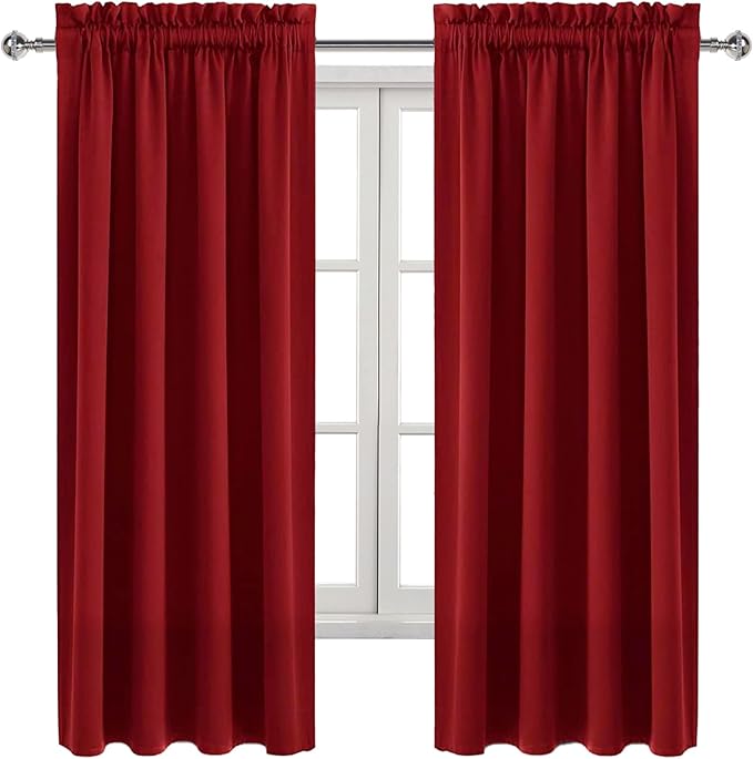 DWCN Burgundy Room Darkening Blackout Curtains - Thermal Insulated Privacy Energy Saving Window Curtain Drapes 38 x 72 inch Length, Set of 2 Bedroom Living Room Curtains