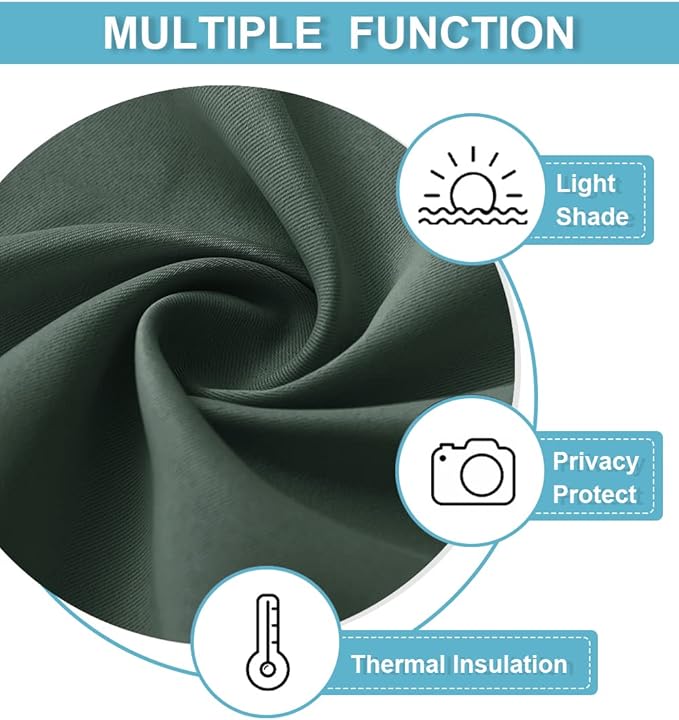 RYB HOME Short Blackout Curtains for Small Window, Sunmmer Heat Light Blocking Privacy Protection Curtains for Sunroom Laundry Room Stair Window, Width 52 by Length 36, Dark Green, Set of 2