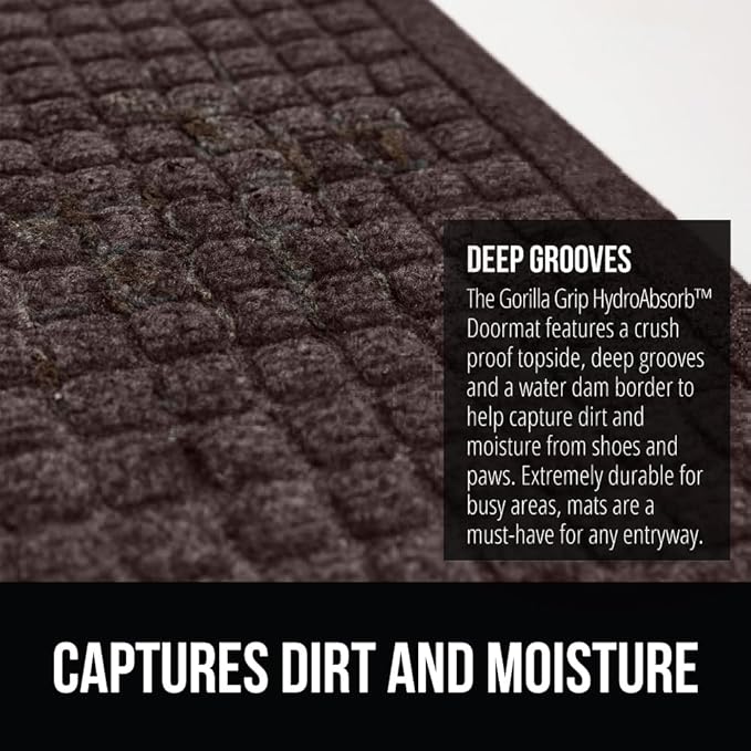 GORILLA GRIP® Ultra Absorbent Front Door Mat Outside Entrance, 47x35, Traps Dirt and Moisture, HydroABSORB Indoor Outdoor Doormat Holds Up to 6 Cups Water, Stain and Fade Resistant Welcome Mat, Coffee
