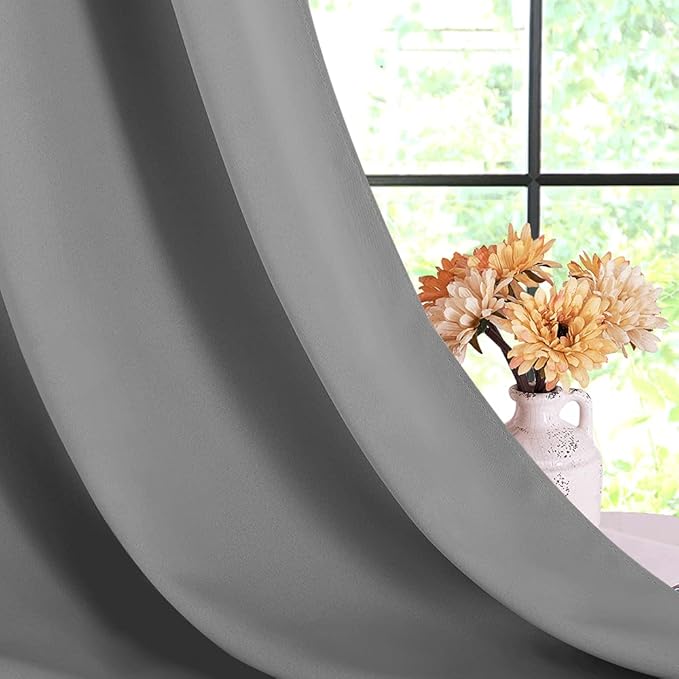 NICETOWN Room Darkening Curtains for Living Room, Silver Grey, W34 x L80, 2 Panels, Easy Care Solid Thermal Insulated Grommet Light Blocking Vertical Drapes for Bedroom