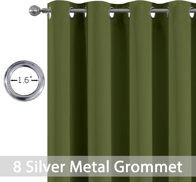 Yakamok Olive Green Curtains 54 Inches Length Blackout Curtain for Bedroom-Green Room Darkening Thermal Insulated Grommet Drapes for Living Room, 52W x 54L,2 Panels