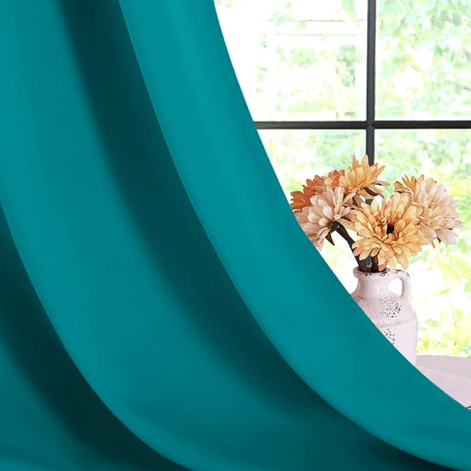 NICETOWN ROM Darkening Curtains 54 inch Length 2 Panels, Thermal Insulated Grommet Blackout Curtains for Modern Casual Elegant Bedroom Kids Room Theme Decoration (Peacock Teal, 2 Pieces, W42)