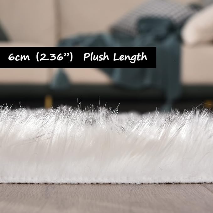 Goolela Sheepskin Area Rug 9x12 Fluffy Fuzzy Furry Rug for Living Room Bedroom Faux Fur Shaggy Plush Rectangle - White with Grey Tips