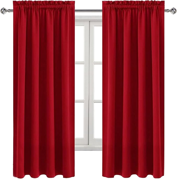 DWCN Blackout Curtains – Thermal Insulated, Energy Saving & Noise Reducing Bedroom and Living Room Curtains, Red, W 42x L 63 Inch, Set of 2 Rod Pocket Curtain Panels