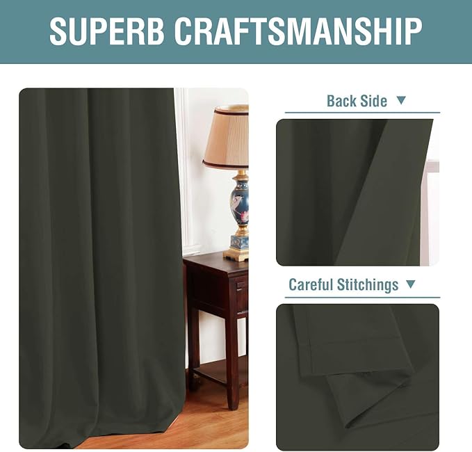 H.VERSAILTEX Blackout Curtain for Living Room Thermal Insulated Window Treatment Curtain Extra Long 96 inch Length Energy Saving Solid Grommet Top Blackout Drape, One Panel, Olive, 52" W x 96" L