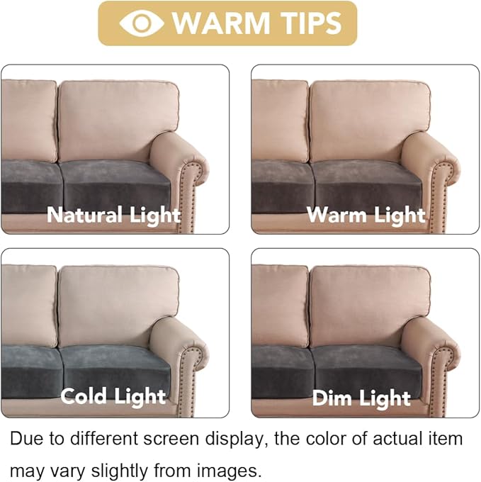 H.VERSAILTEX Velvet Stretch Couch Cushion Cover Plush Cushion Slipcover for Chair Loveseat Sofa Cushion Furniture Protector Seat Cushion Sofa Cover (3 Piece Sofa Cushion Covers, Grey)