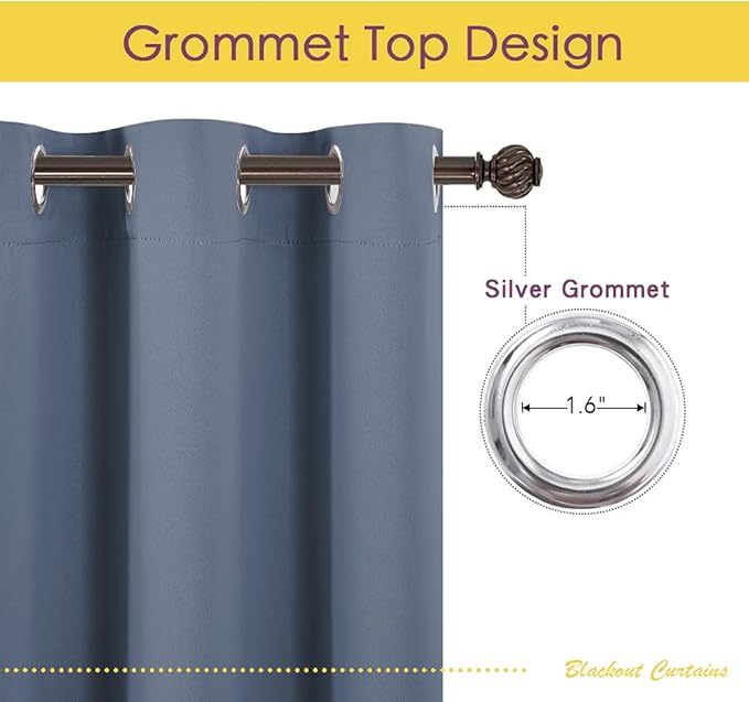 NICETOWN Thermal Insulated Curtains Blackout Draperies, Window Treatment Solid Grommet Room Darkening Drape Panels for Bedroom (Stone Blue, Set of 2, 70 by 95 inches Long)