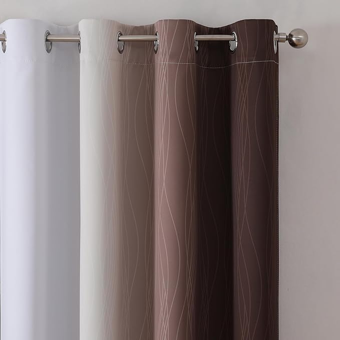Estelar Textiler Brown and Greyish White Blackout Curtains 72 Inch Length 2 Panels Set, Full Room Darkening Grommet Ombre Curtains for Bedroom, Thermal Insulated Light Blocking Gradient Drapes,52Wx72L