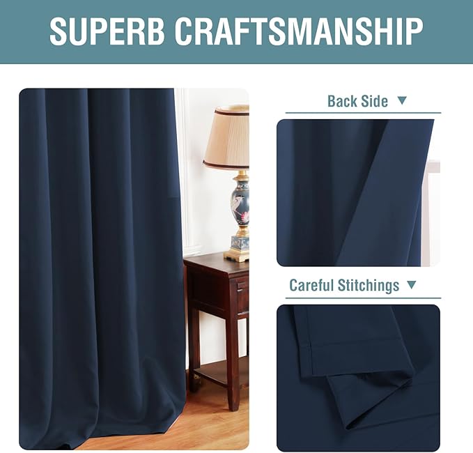 H.VERSAILTEX Ultra Thick and Soft Curtains Blackout for Bedroom Window Treatment Boys Girls Kids Bedroom Curtains Thermal Insulated Grommet Curtain Panels for Living Room - 52'W by 84'L, Navy, 1 Panel