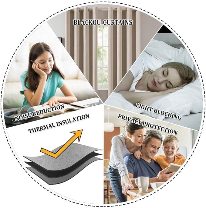 MIULEE 100% Blackout Linen Textured Curtains for Bedroom Solid Thermal Insulated Chambray Blue Grommet Room Darkening Curtains & Drapes Luxury Decor for Living Room Nursery 52 x 84 Inch (2 Panels)