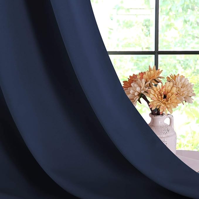 NICETOWN Blackout Curtain Panels, Window Treatment Energy Saving Thermal Insulated Solid Grommet Blackout Drapes/Draperies (Navy, 1 Pair, 70 by 72-inch)