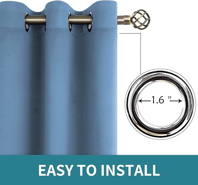 BGment Blackout Curtains for Bedroom - Grommet Thermal Insulated Room Darkening Curtains for Living Room, Set of 2 Panels (52 x 54 Inch, Faded Denim)