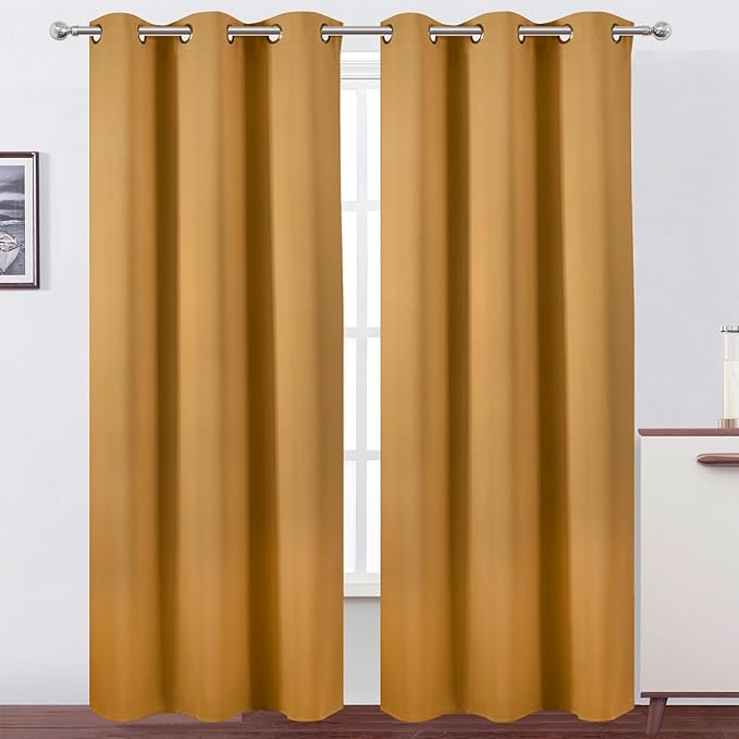LEMOMO Mustard Yellow Thermal Blackout Curtains/42 x 84 Inch/Set of 2 Panels Room Darkening Curtains for Bedroom