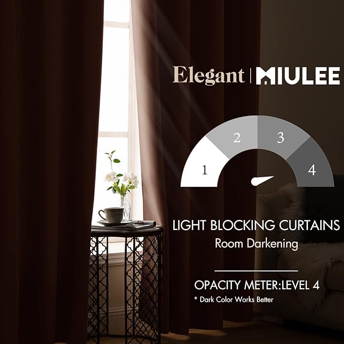 MIULEE Blackout Curtains 96 Inches Long for Bedroom Living Room Thermal Insulated Room Darkening Mocha Grommet Top Solid Light Blocking Drapery Set of 2 Window Panels, Cappuccino Brown