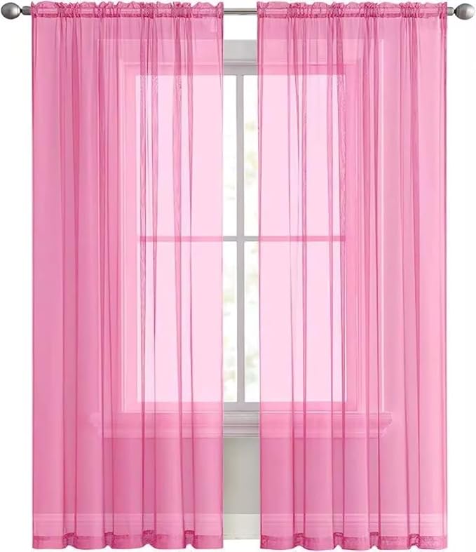 SpaceDresser Basic Rod Pocket Sheer Voile Window Curtain Panels Pink 1 Pair 2 Panels 52 Width 72 Inch Long for Kitchen Bedroom Children Living Room Yard（Pink, 52W x 72L）