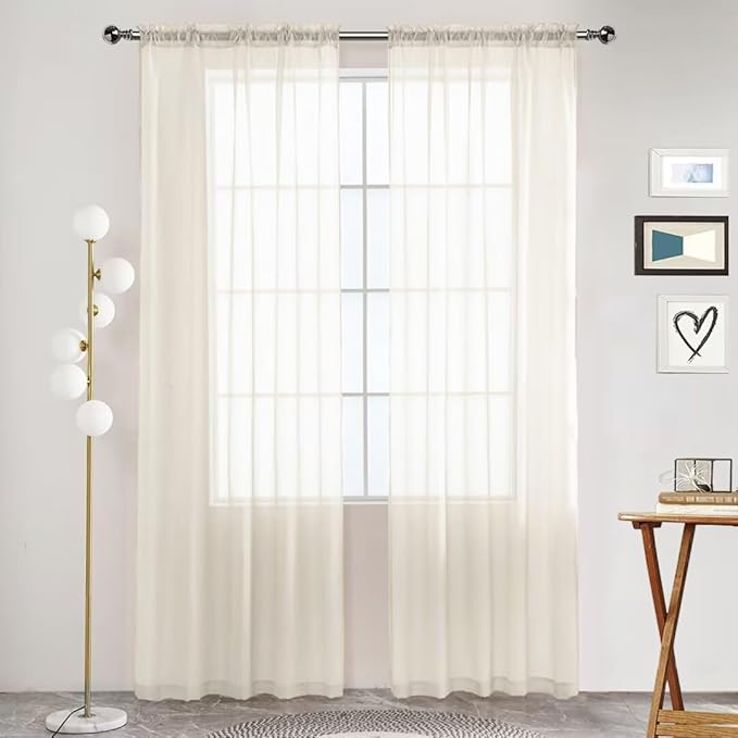 SpaceDresser Sheer Voile Window Treatment Rod Pocket Curtain Panels for Kitchen Bedroom Living Room Drapes Sunlight Filtering Privacy Semi Home Decor Assorted Colors Sizes (Ivory, 52 W x 54 L)