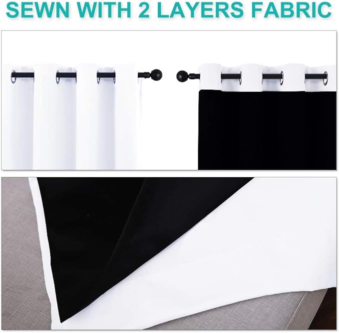 NICETOWN Pure White 100% Blackout Lined Curtains, 1 Pair, 37" Width x 40" Length Each Panel, 2 Thick Layers Narrow Wide Window Treatment Panels Thermal Insulated Drapes for Kitchen Small Window