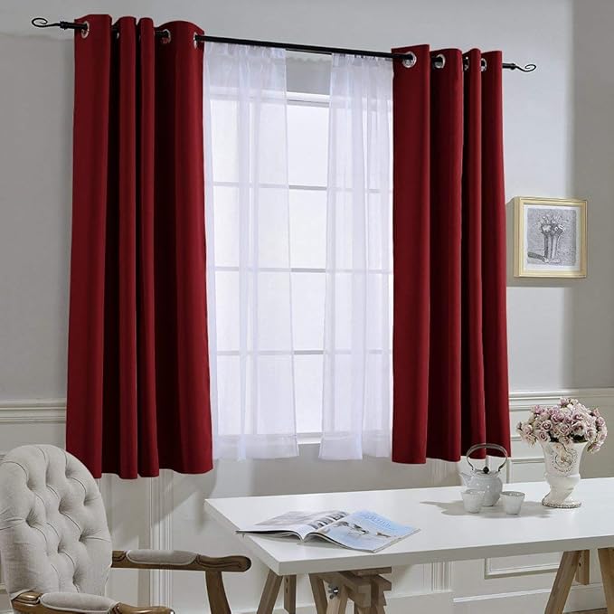 NICETOWN Burgundy Red Bedroom Curtains 72 inches Long, Grommet Blackout Thermal Insulated Window Treatment Room Darkening for Bedroom/Home Office, 2 Panels, W37 x L72