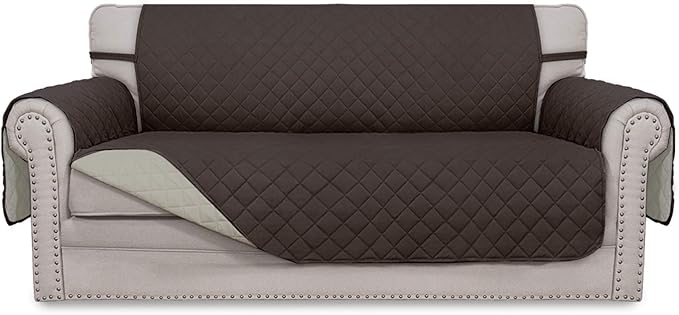 Easy-Going Sofa Slipcover Reversible Loveseat Sofa Cover Couch Cover for 2 Cushion Couch Furniture Protector with Elastic Straps for Pets Kids Dog Cat (Oversized Loveseat, Chocolate/Beige)