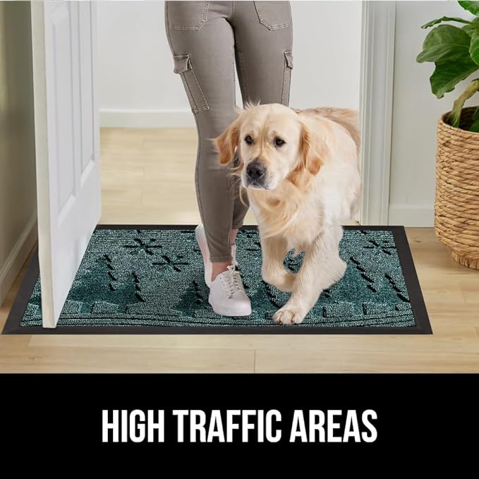 GORILLA GRIP 100% Waterproof All-Season WeatherMAX Doormat, US Designed Natural Rubber, Stain and Fade Resistant, Low Profile Indoor Outdoor Door Mats, Easy Clean Patio Mat, 29x17, Green Snowscape