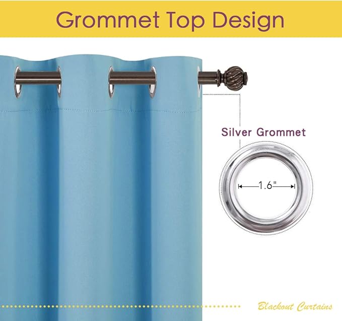 NICETOWN Blackout Window Curtains 80 inch Long, 2 Panels, 34 inch, Teal Blue, Grommet Top Room Darkening Thermal Insulated Solid Vertical Drapes for Bedroom/Kid Room